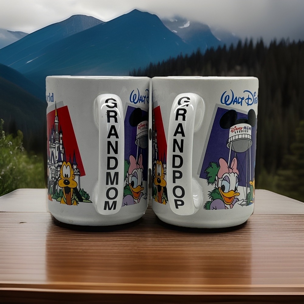Walt Disney World Grandmom & Grandpop Coffee Mug‎ Set Mickey Goofy Daisy